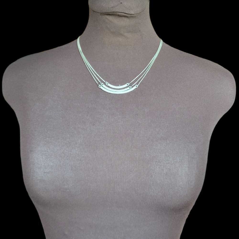 Triple layer silver and white crystal necklace